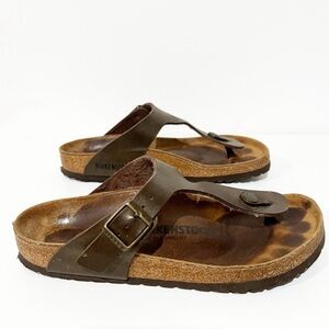 Birkenstock Gizeh Brown Leather Buckle Strap Sandals size 37 regular